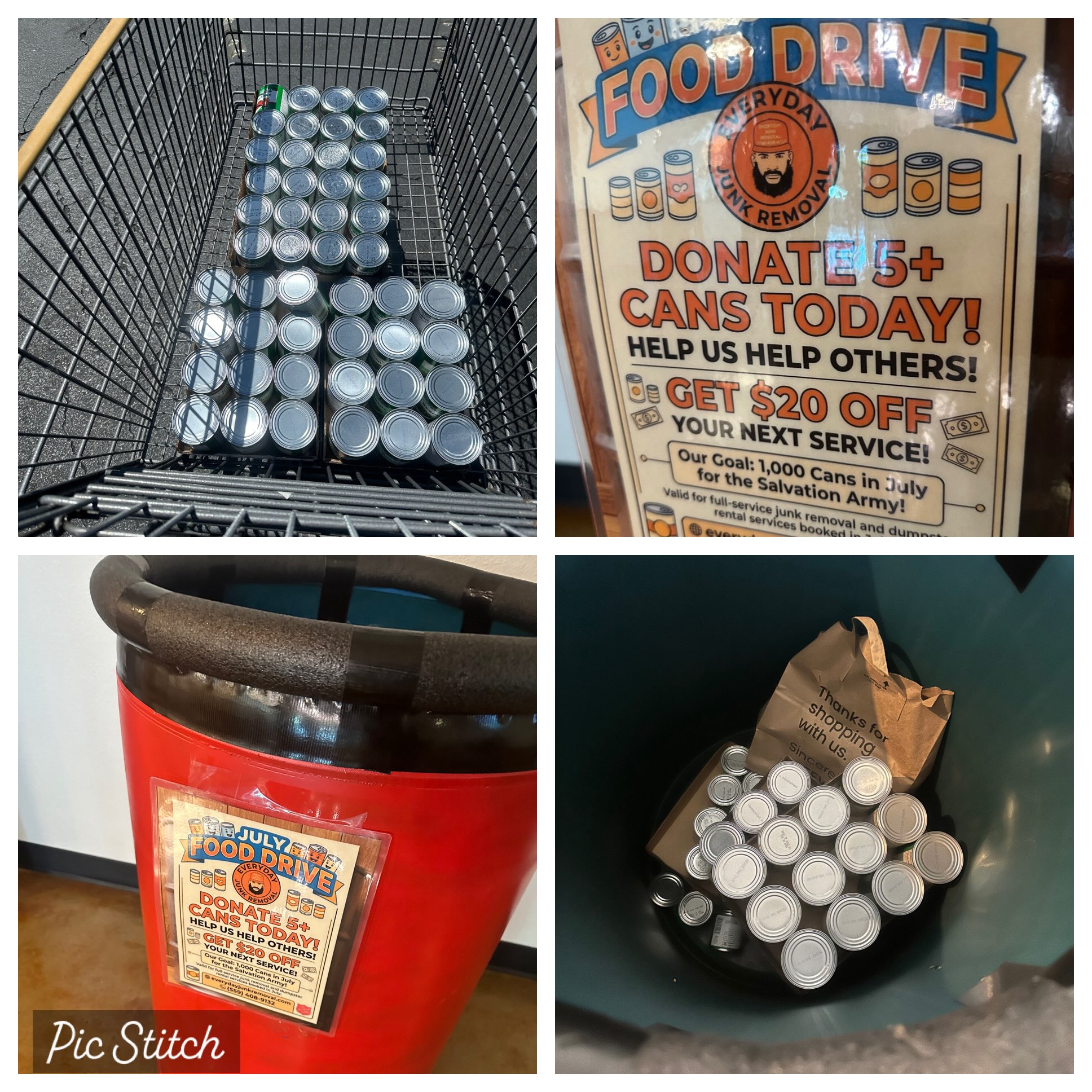 Everyday Junk Removal food drive donation collection for Central Valley charities